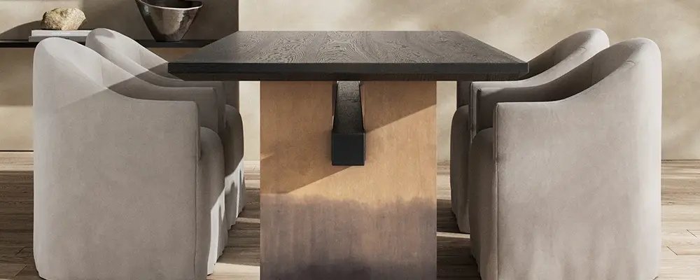 A stylish kitchen table perfectly coordinated with the surrounding modern interior home decor.